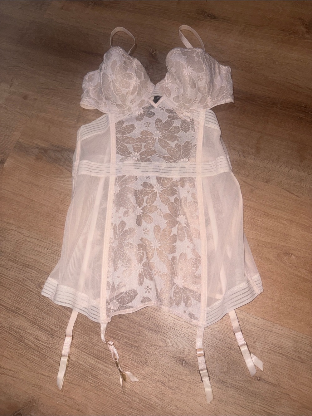 New Victoria's Secret Sexy 34C Pink Bustier Slip Garter Belt Padded Underwire